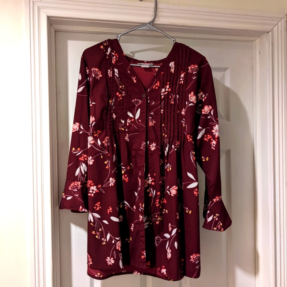 Maternity 3/4 bell sleeve button down blouse